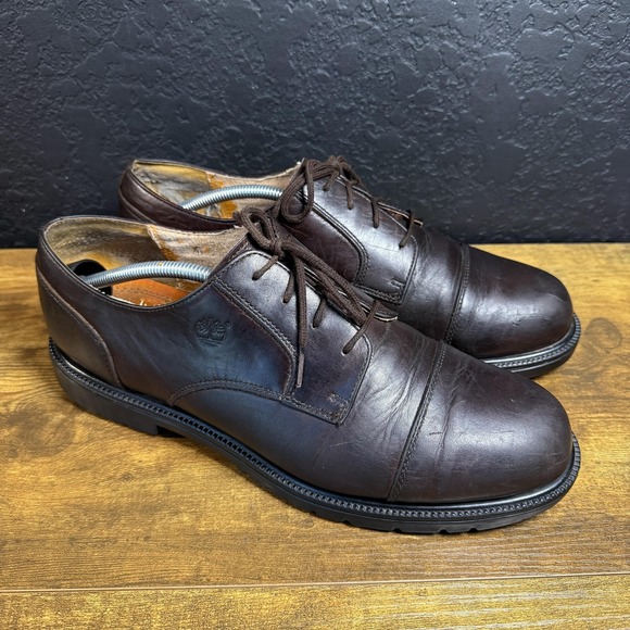 VTG Timberland Dress Shoes Mens 12 W Brown Leather Cap Toe Oxford All Weather